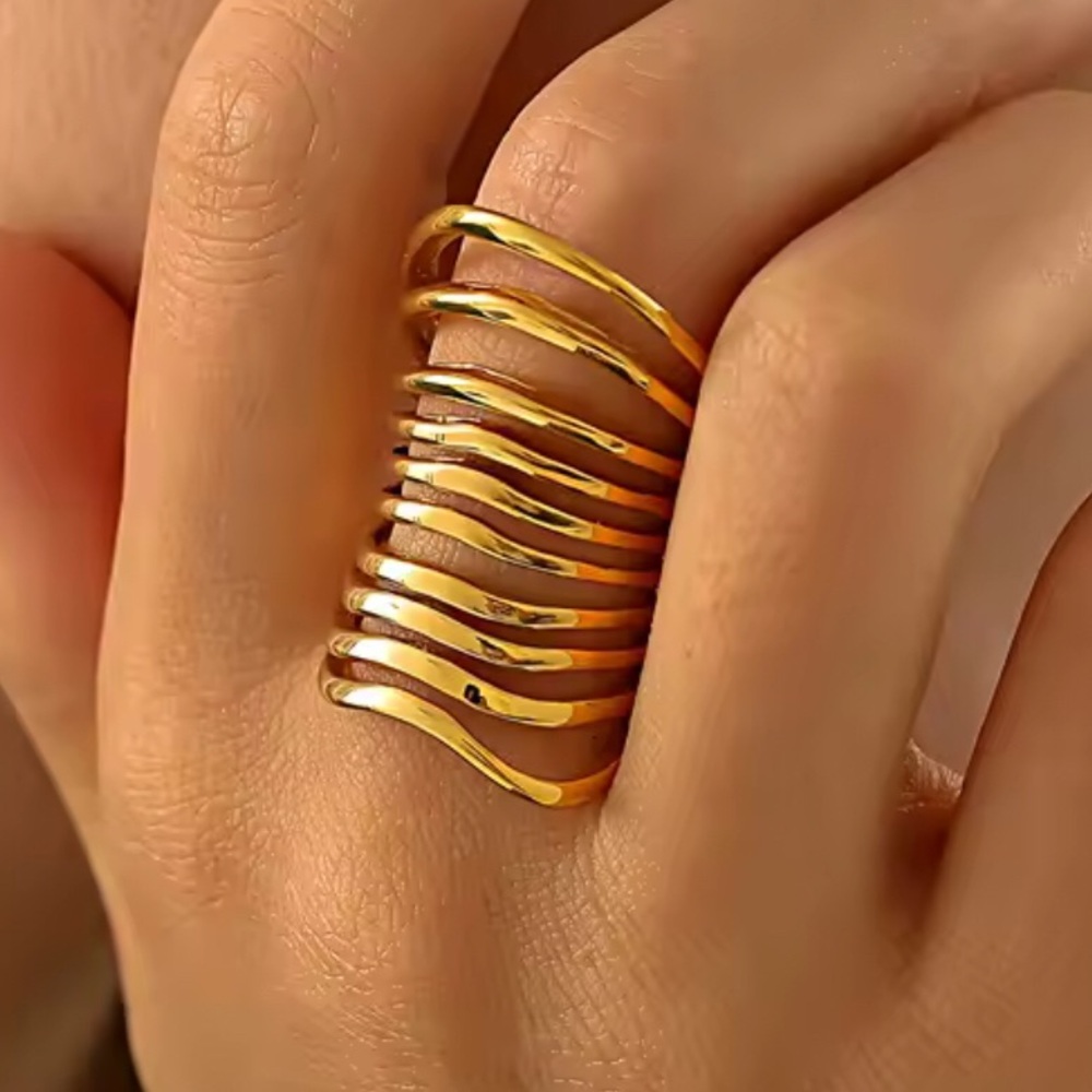 18k Gold Plating Hip Hop Rock Style Rings For Women Men Size: 6